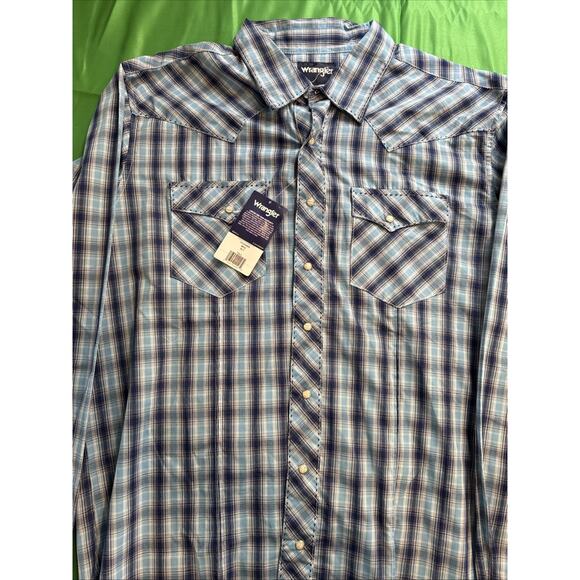 Wrangler Shirt Mens Extra Large Tall XLT Blue Western Pearl Snap - Picture 2 of 10